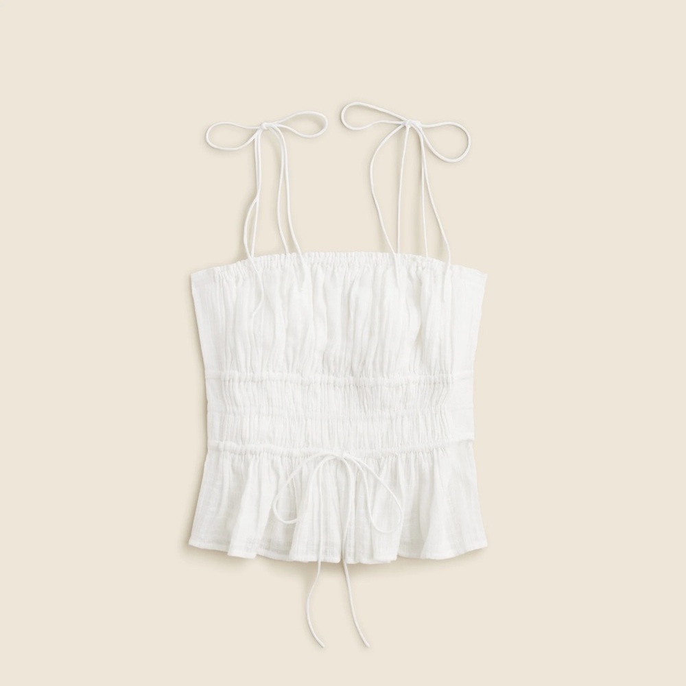 J. Crew Clio White Smocked Peplum Cami with Tie Straps M - Picture 2 of 11